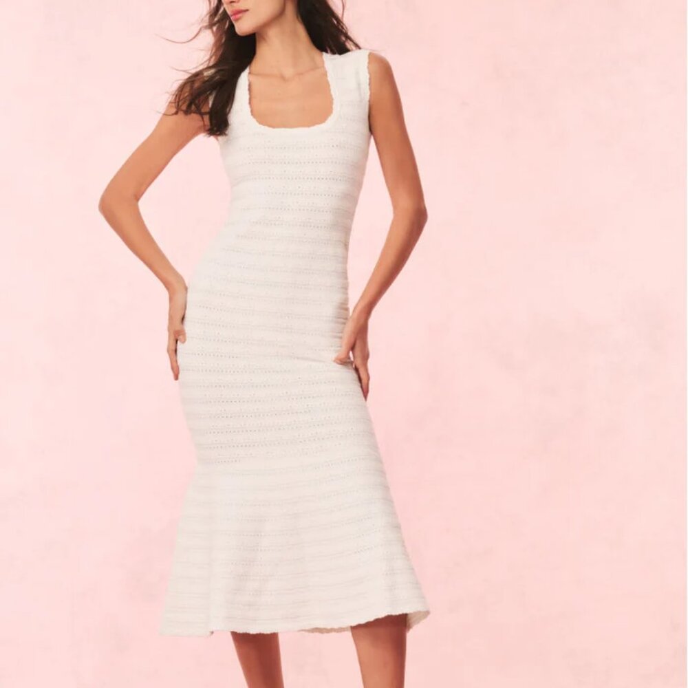 LoveShackFancy | Leigh Pointelle Knit Midi Dress Ivory | S |NWT